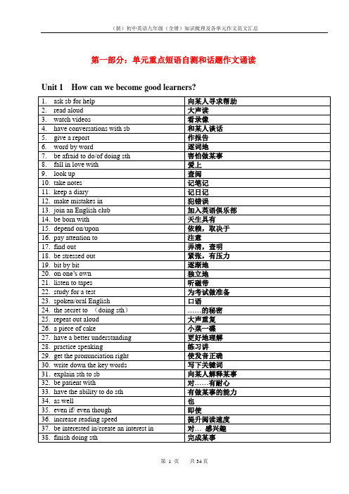 (新)初中英语九年级(全册)知识梳理及各单元作文范文汇总