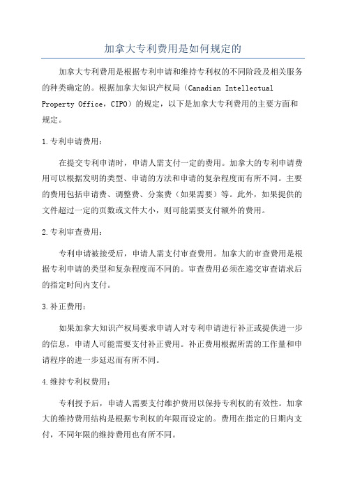 加拿大专利费用是如何规定的