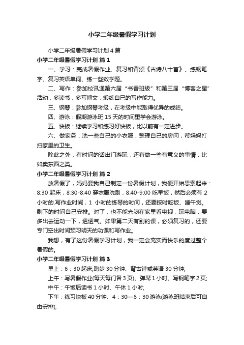 小学二年级暑假学习计划4篇