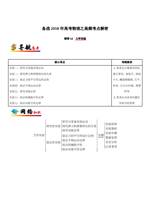 备战2018年高考物理之高频考点解密-解密14 力学实验 含解析