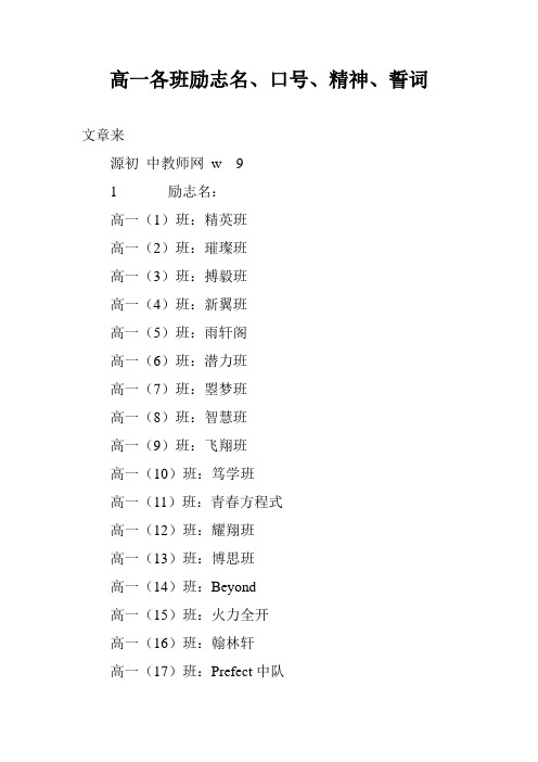 高一各班励志名、口号、精神、誓词