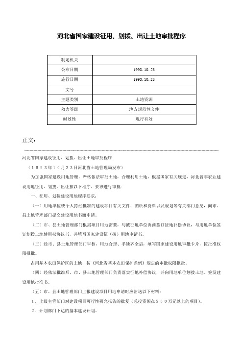 河北省国家建设征用、划拨、出让土地审批程序-