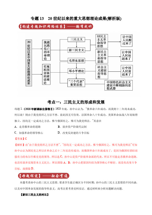 2020高考历史核心考点专题13 20世纪以来的重大思想理论成果(解析版)