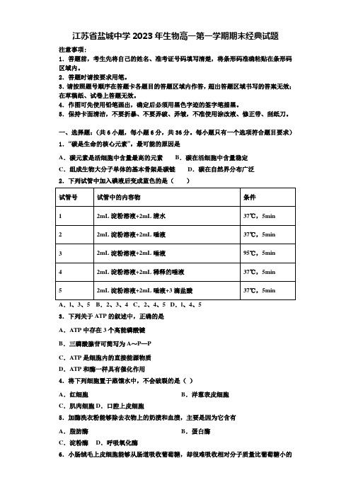 江苏省盐城中学2023年生物高一第一学期期末经典试题含解析