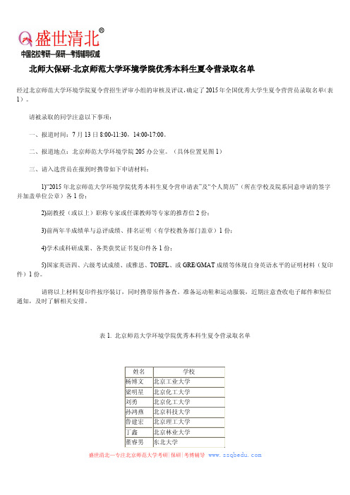 北师大保研-北京师范大学环境学院优秀本科生夏令营录取名单