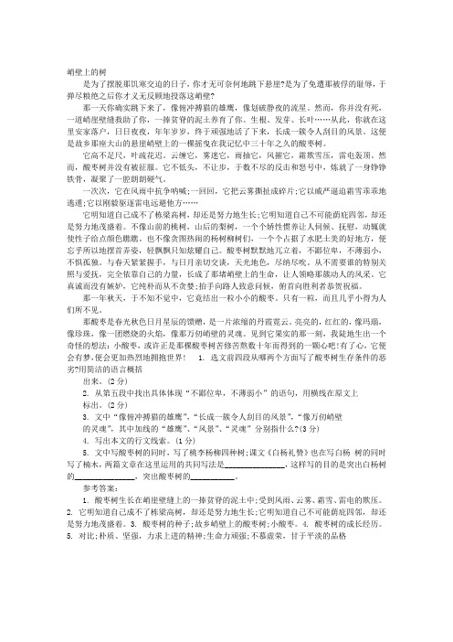 峭壁上的树阅读训练题及答案