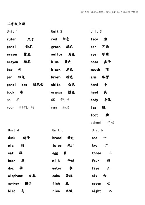 (完整版)最新人教版小学英语词汇,可直接打印练习