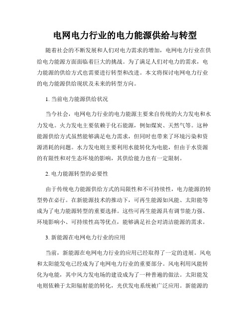 电网电力行业的电力能源供给与转型