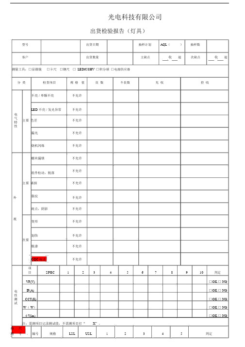 成品出货检验报告模板总结模板计划模板灯具.doc