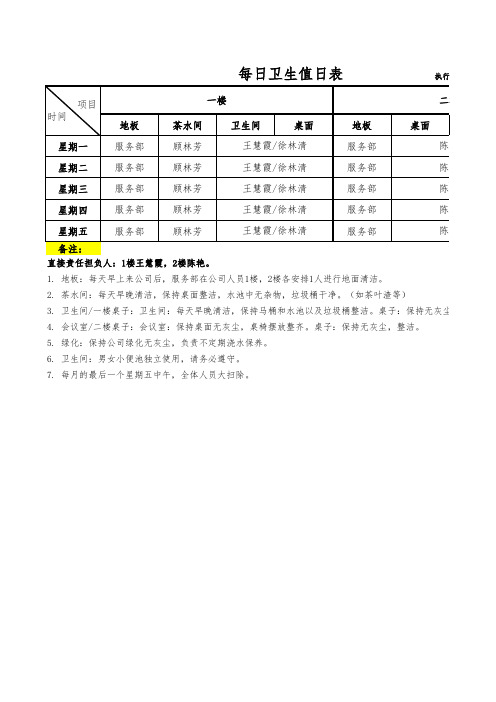 公司卫生值日表