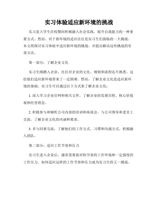 实习体验适应新环境的挑战