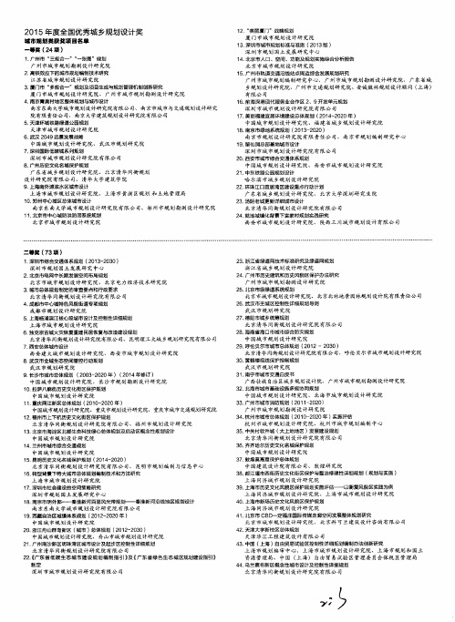 2015年度全国优秀城乡规划设计奖