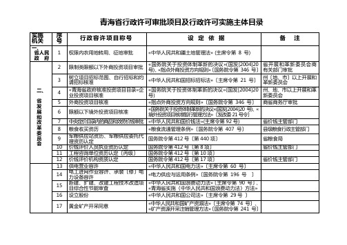 青海省行政许可审批项目及行政许可实施主体目录