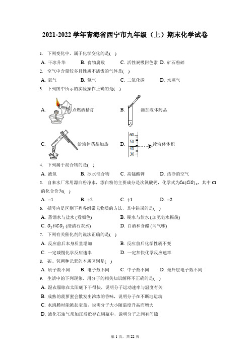 2021-2022学年青海省西宁市九年级(上)期末化学试卷(含答案解析)