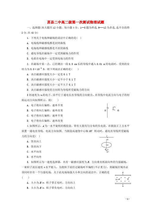 山东省莒县第二中学高二物理上学期第一次月考试题(无答案)