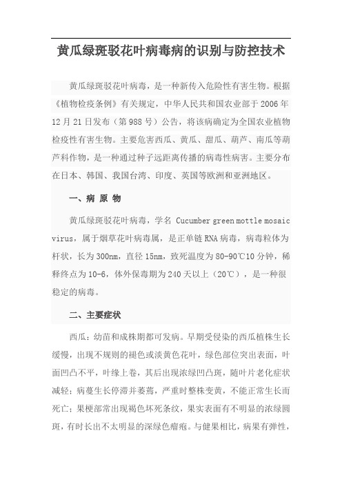 黄瓜绿斑驳花叶病毒病的防控技术方案