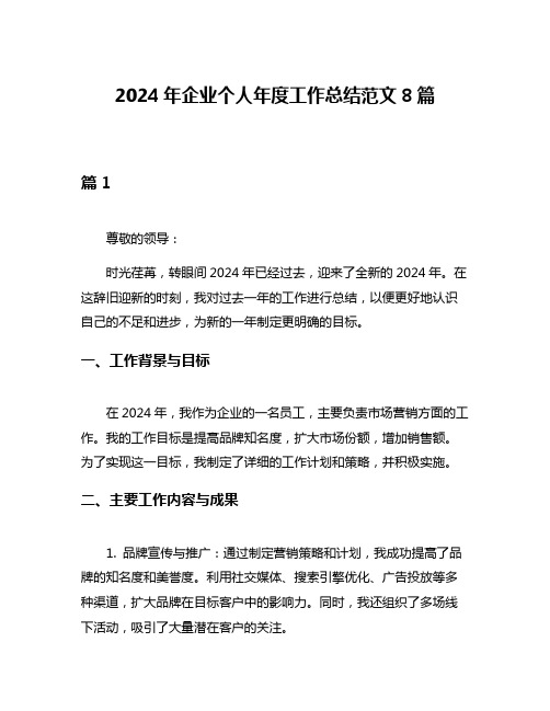 2024年企业个人年度工作总结范文8篇