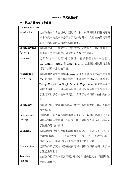 外研版高中英语必修1 Module5 单元教材分析