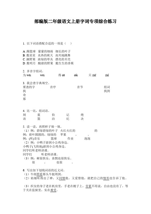 部编版二年级语文上册字词专项综合练习