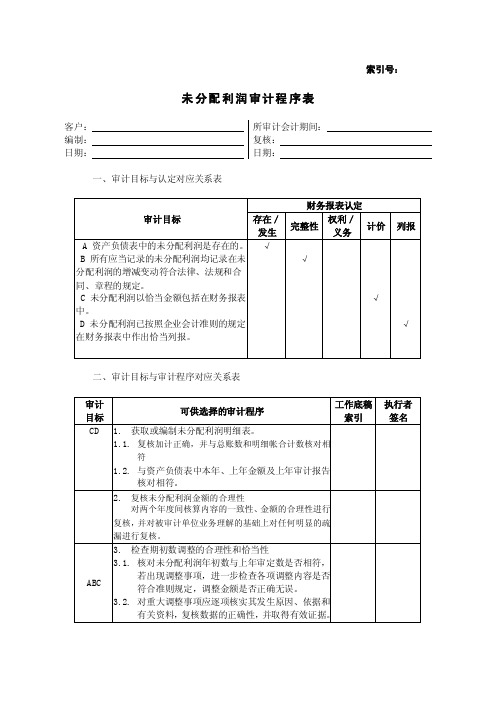 未分配利润审计程序表