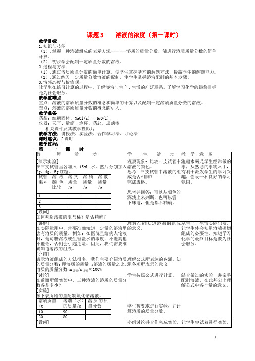 九年级化学下册 第九单元 溶液 课题3 溶液的浓度(第一