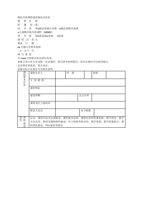 精品开放课程建设情况总结表