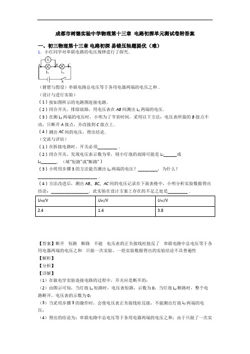 成都市树德实验中学物理第十三章 电路初探单元测试卷附答案