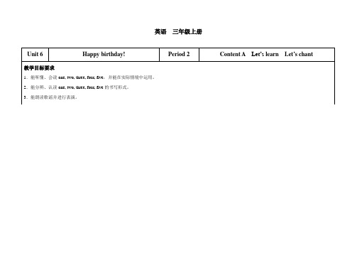Unit 6 Happy birthday (第2课时)教学设计-公开课-优质课(三上人教PEP版)