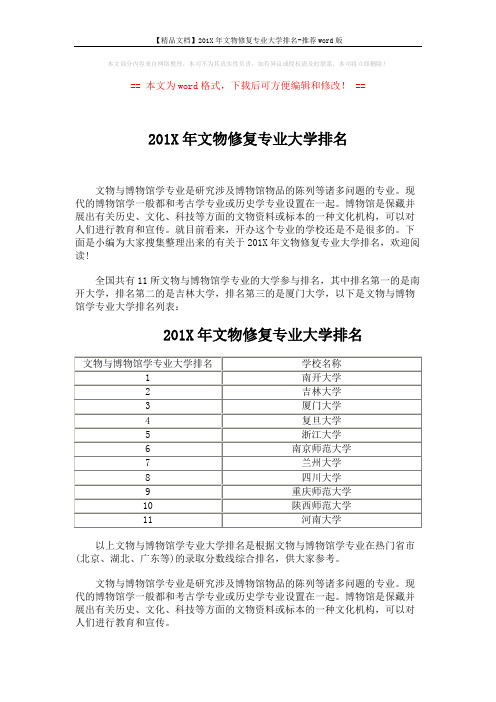 【精品文档】201X年文物修复专业大学排名-推荐word版 (2页)