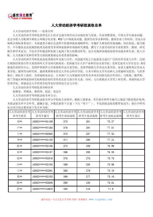 人大劳动经济学考研拟录取名单