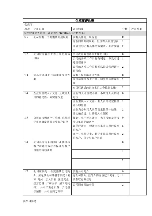 供应商评估表(详细版)