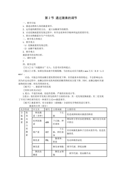 通过激素的调节 教学设计(新人教版高二)教案.doc