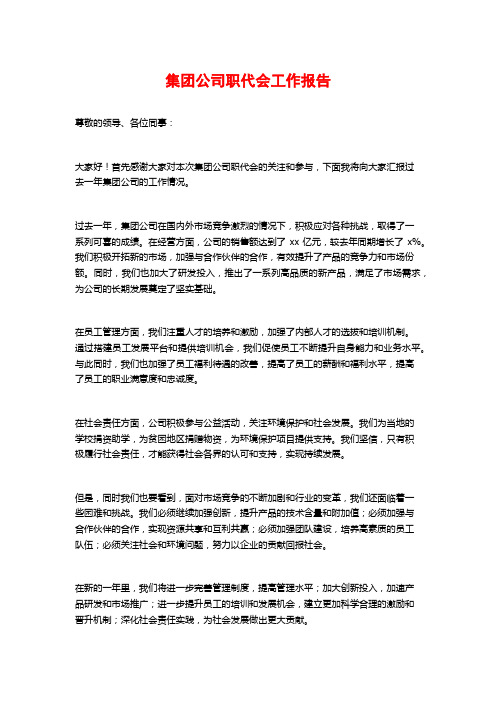 集团公司职代会工作报告