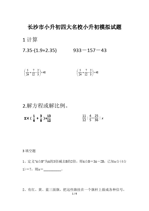 长沙市小升初四大名校小升初模拟试题