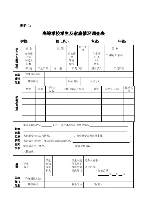 (莆田学院 )家庭情况调查表