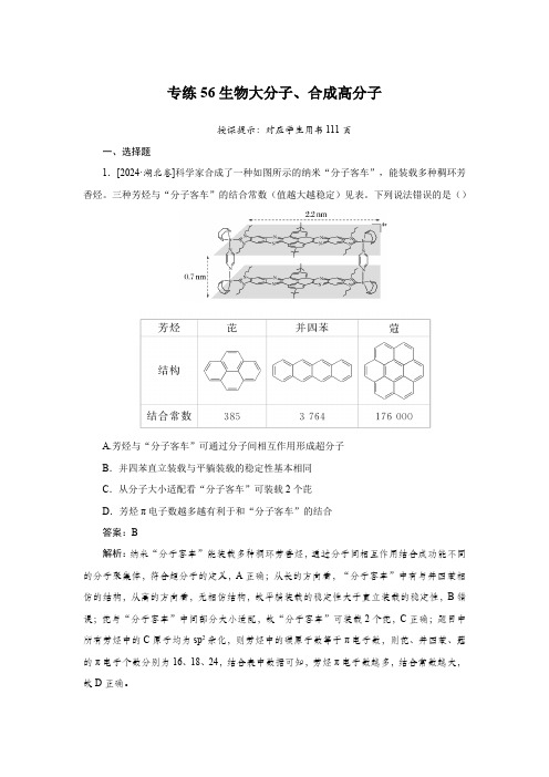 2025届高中化学考点专练56生物大分子、合成高分子