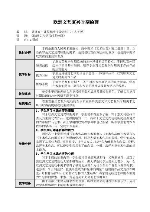 10欧洲文艺复兴时期绘画教案