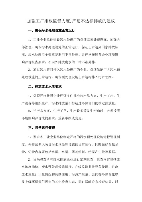 加强工厂排放监督力度,严惩不达标排放的建议