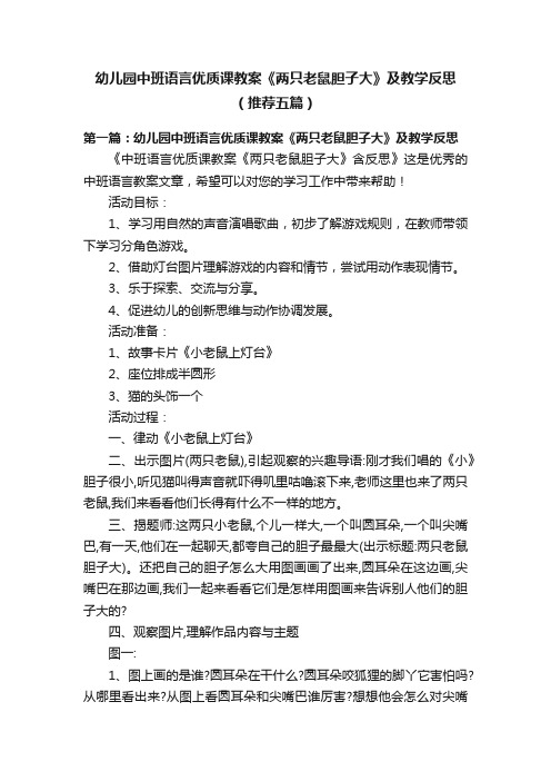 幼儿园中班语言优质课教案《两只老鼠胆子大》及教学反思（推荐五篇）