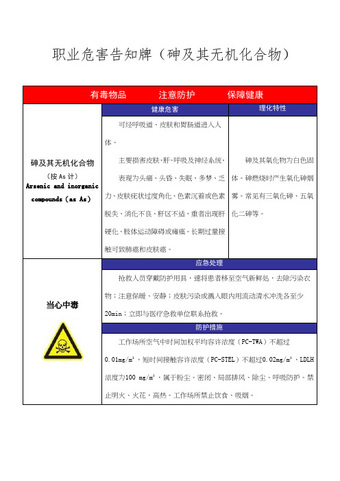 职业危害告知牌(砷及其无机化合物)