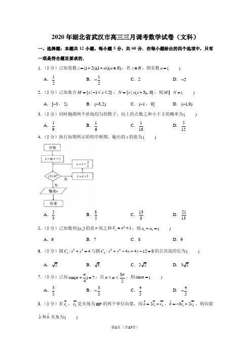 2020年湖北省武汉市高三三月调考数学试卷(文科)