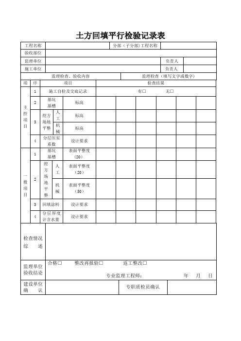 土方回填平行检验记录【范本模板】