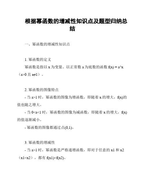 根据幂函数的增减性知识点及题型归纳总结