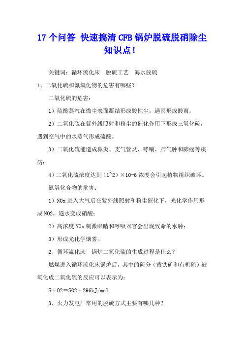 17个问答 快速搞清CFB锅炉脱硫脱硝除尘知识点!