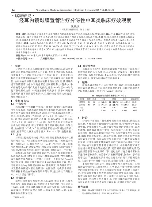 经耳内镜鼓膜置管治疗分泌性中耳炎临床疗效观察