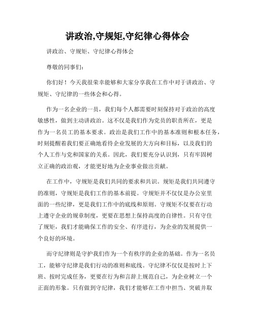 讲政治,守规矩,守纪律心得体会