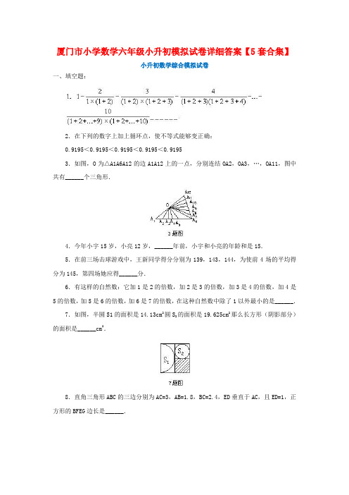 厦门市小学数学六年级小升初模拟试卷详细答案【5套合集】