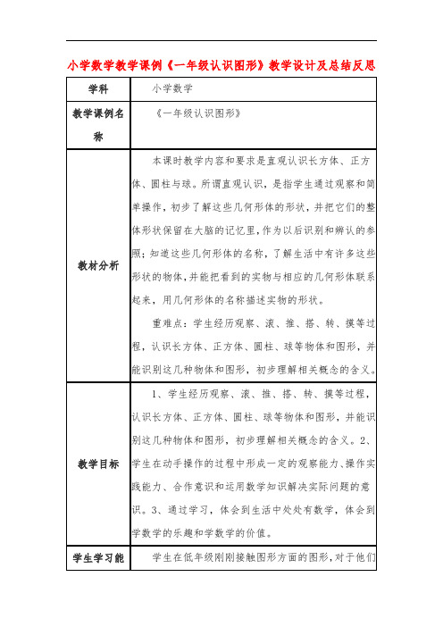 小学数学教学课例《一年级认识图形》教学设计及总结反思