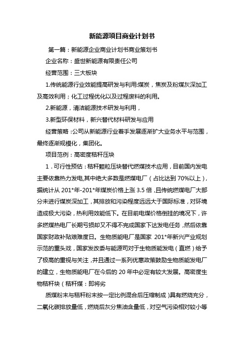 新能源项目商业计划书