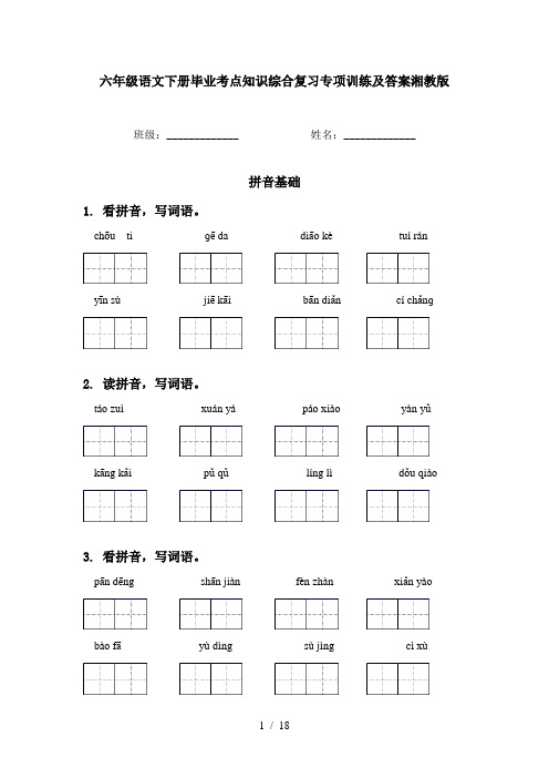 六年级语文下册毕业考点知识综合复习专项训练及答案湘教版